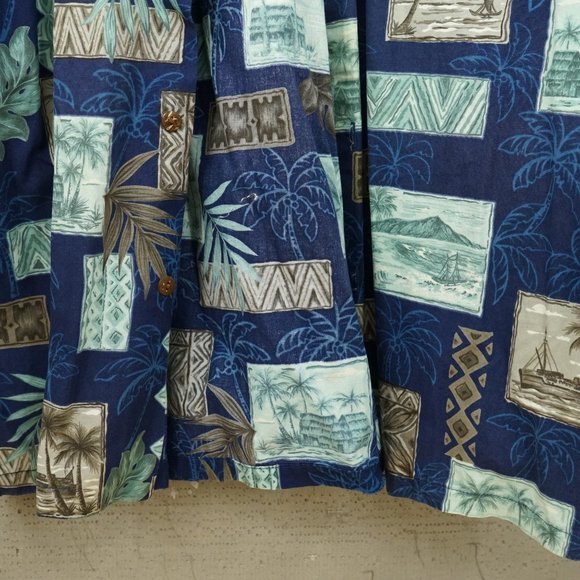 Vintage Hawaiian Shirt Pride of Hawaii Mens 2XL Palm Trees Ships Huts Pattern - Picture 2 of 6